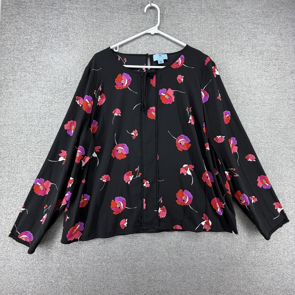 CeCe Blouse Top Women Size XL Black Floral Casual Long Sleeve